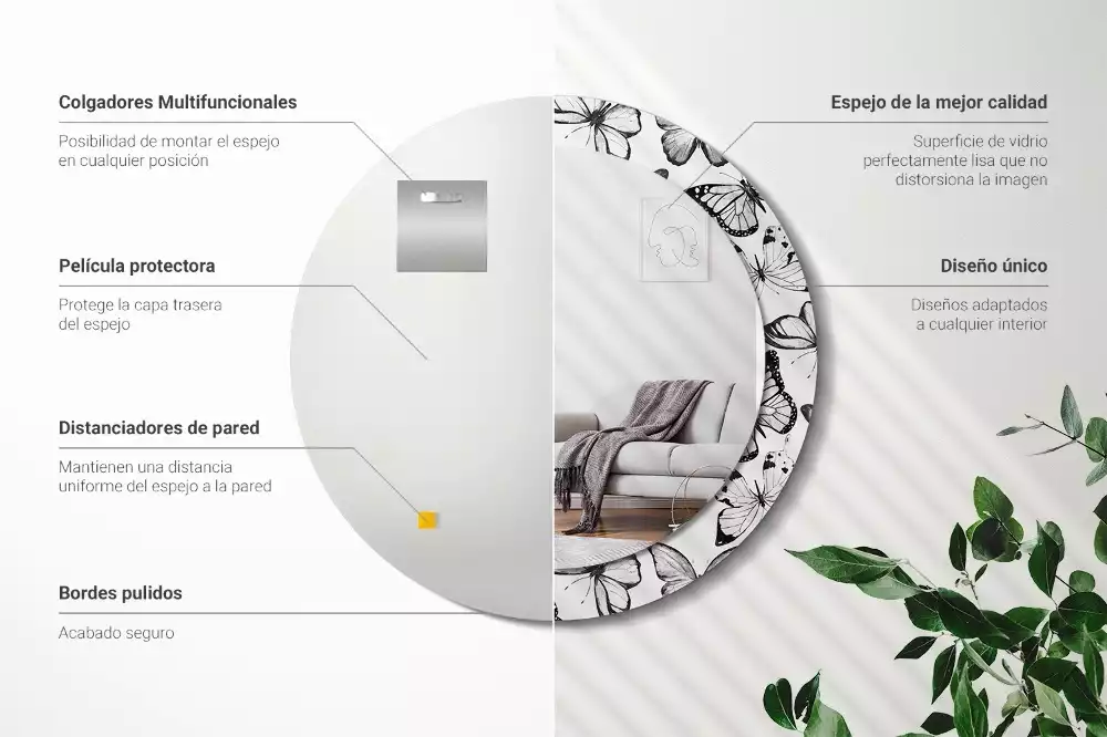 Espejo redondo con decoración mariposas