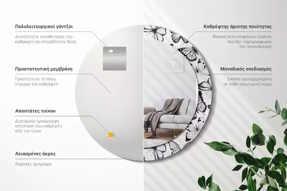 Espejo redondo con decoración mariposas