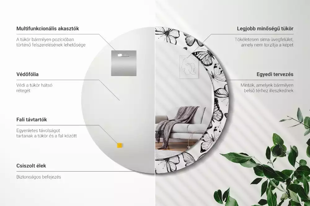 Espejo redondo con decoración mariposas