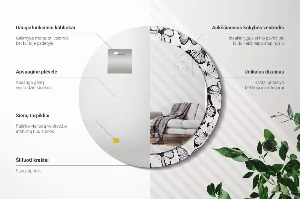 Espejo redondo con decoración mariposas