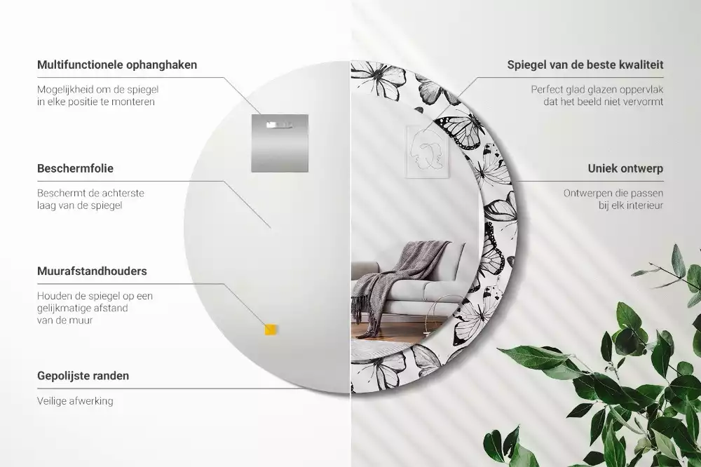 Espejo redondo con decoración mariposas