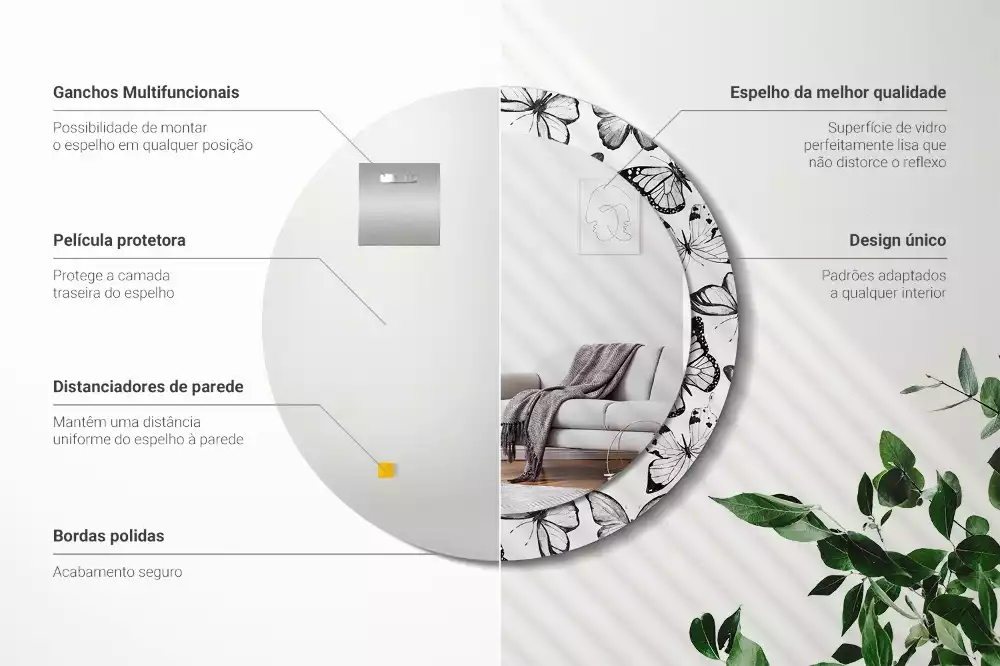 Espejo redondo con decoración mariposas