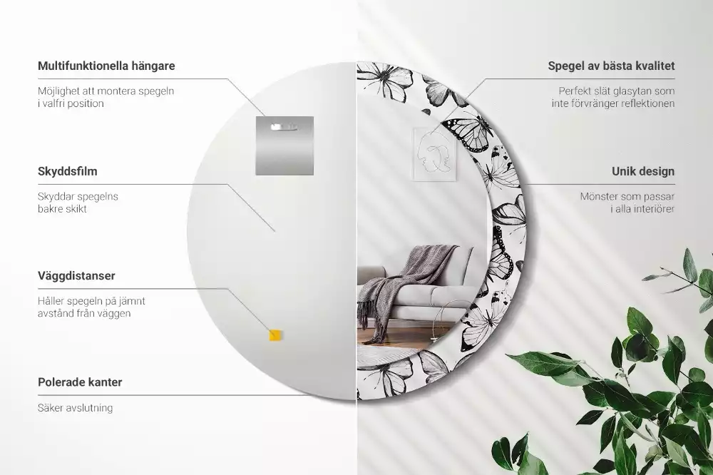 Espejo redondo con decoración mariposas