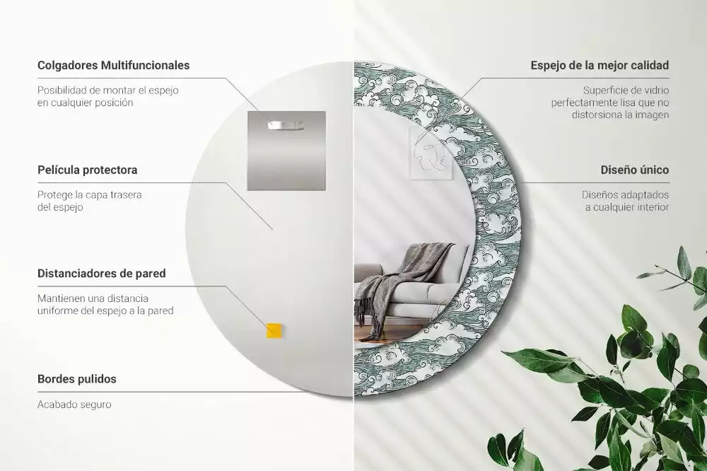 Espejo redondo con decoración Nubes