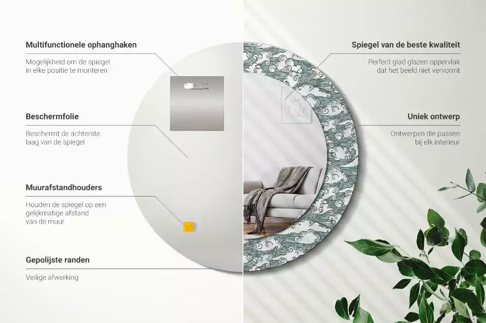 Espejo redondo con decoración Nubes