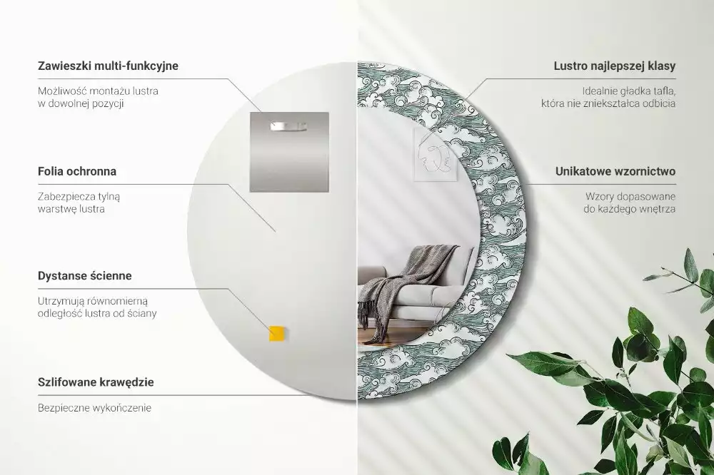 Espejo redondo con decoración Nubes