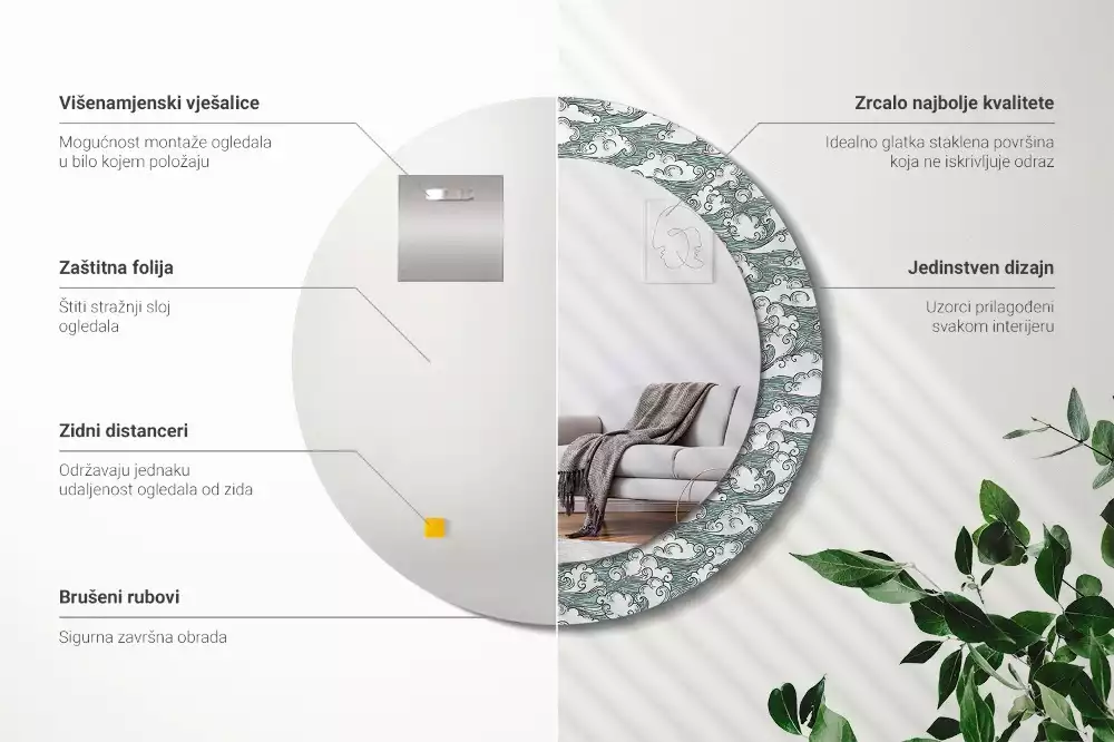 Espejo redondo con decoración Nubes