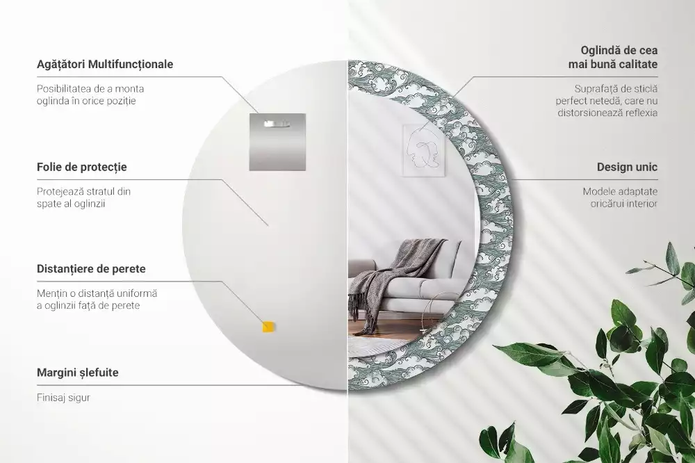 Espejo redondo con decoración Nubes