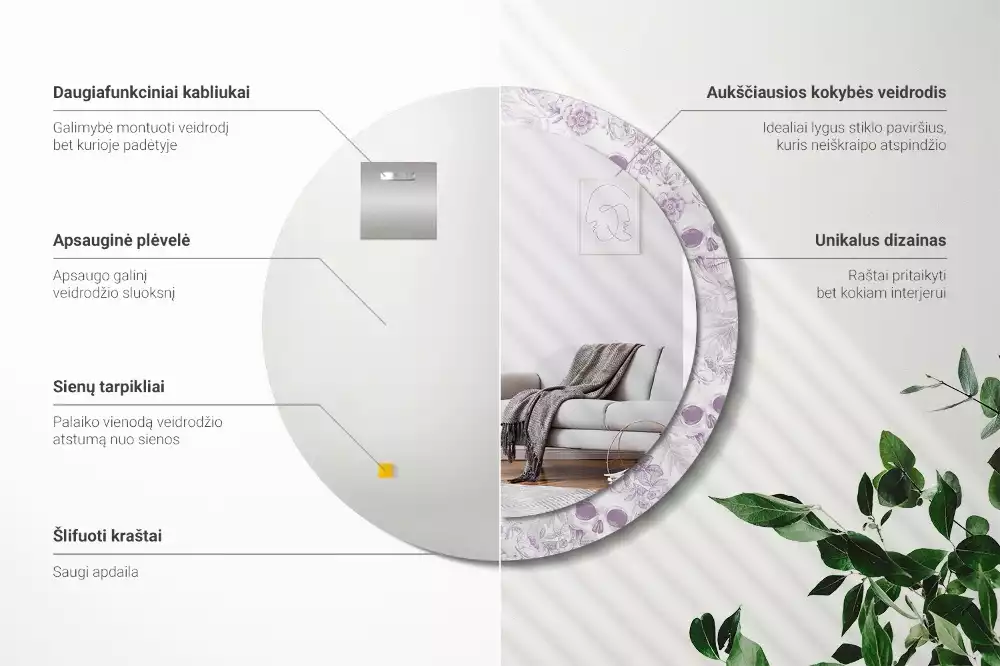 Espejo redondo estampado Calaveras