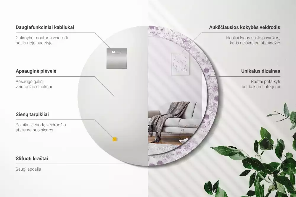 Espejo redondo estampado Calaveras