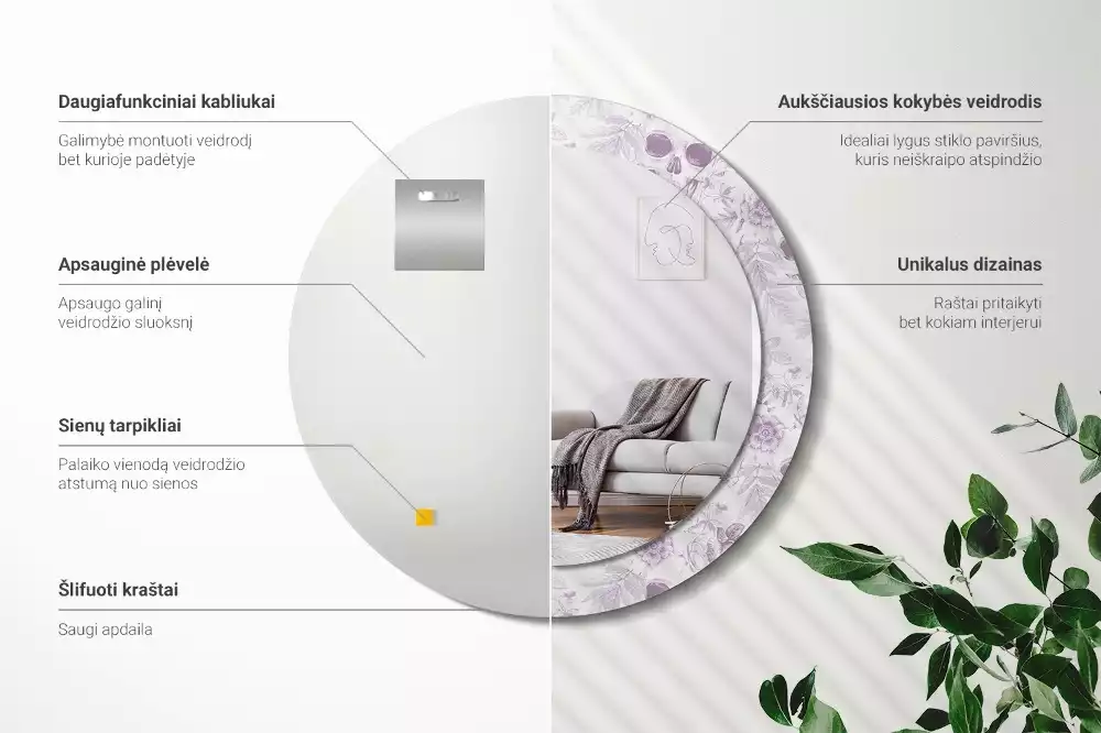 Espejo redondo estampado Calaveras