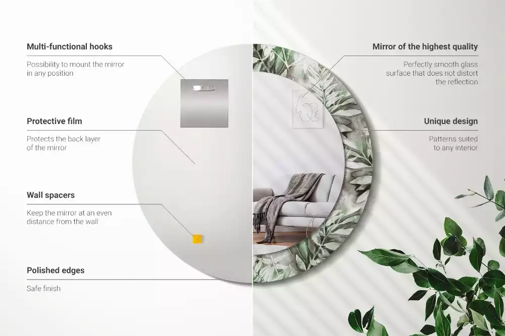 Espejo redondo estampado Hojas de acuarela