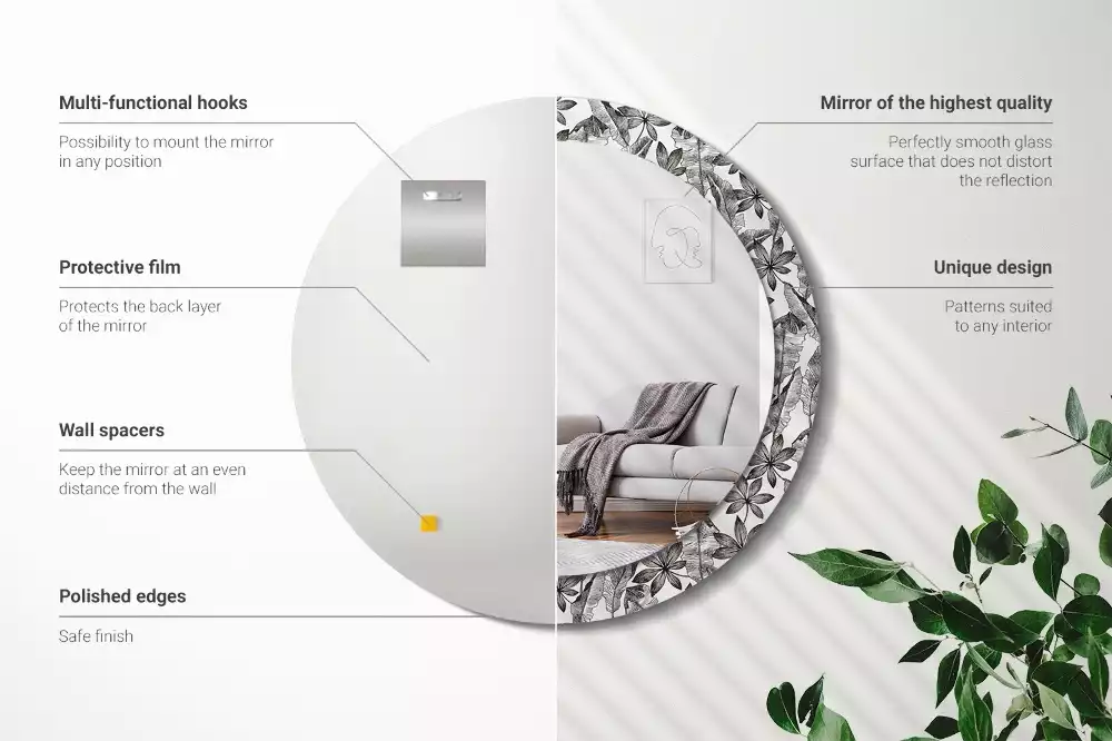 Espejo redondo impreso Hojas tropicales