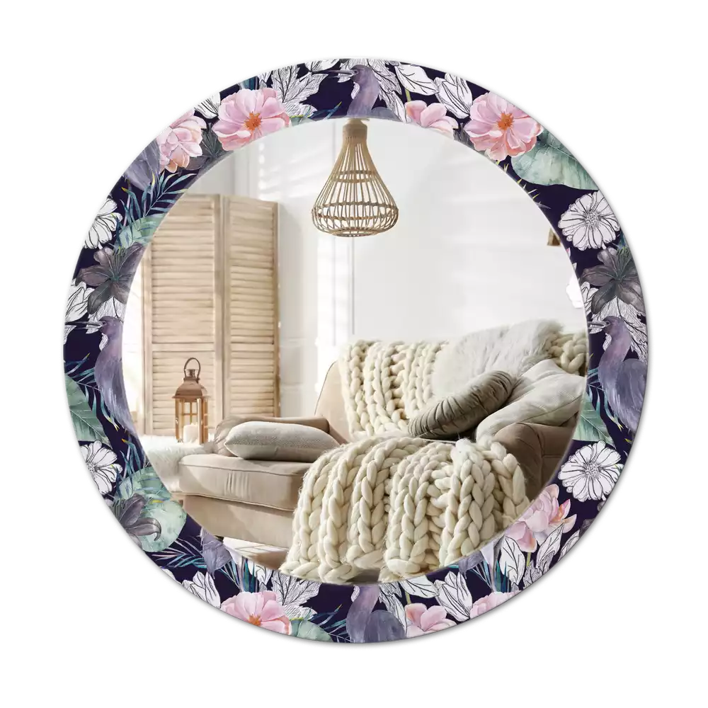 Espejo redondo impreso aves garzas