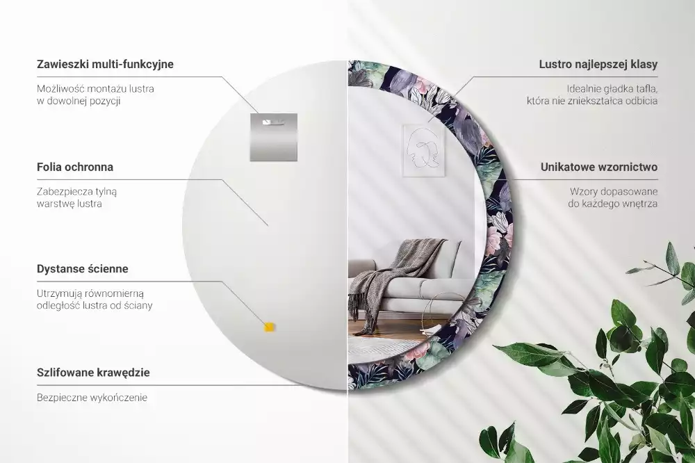 Espejo redondo impreso aves garzas