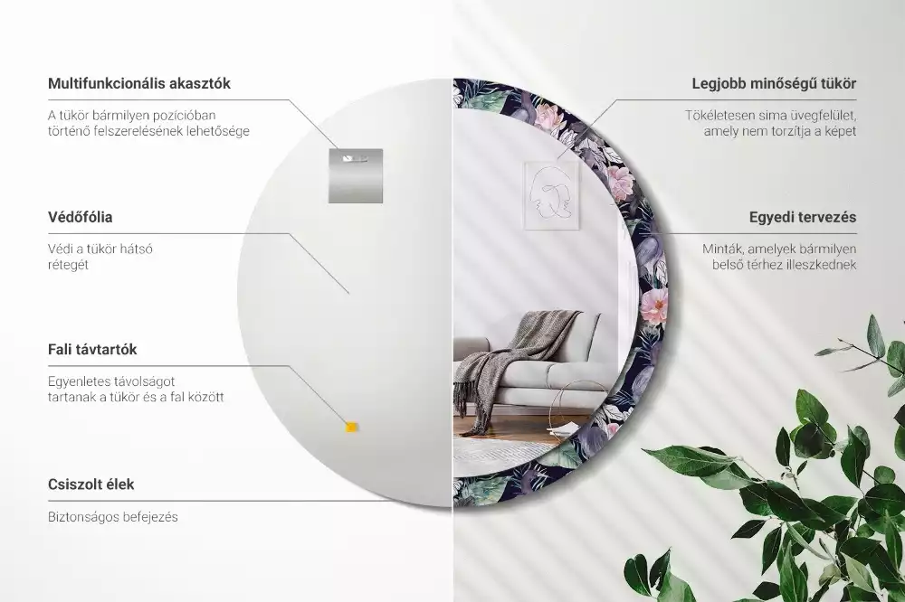 Espejo redondo impreso aves garzas