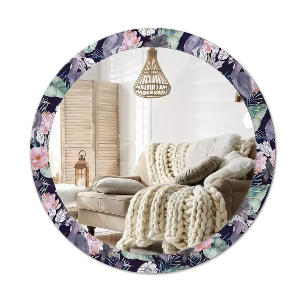 Espejo redondo impreso aves garzas