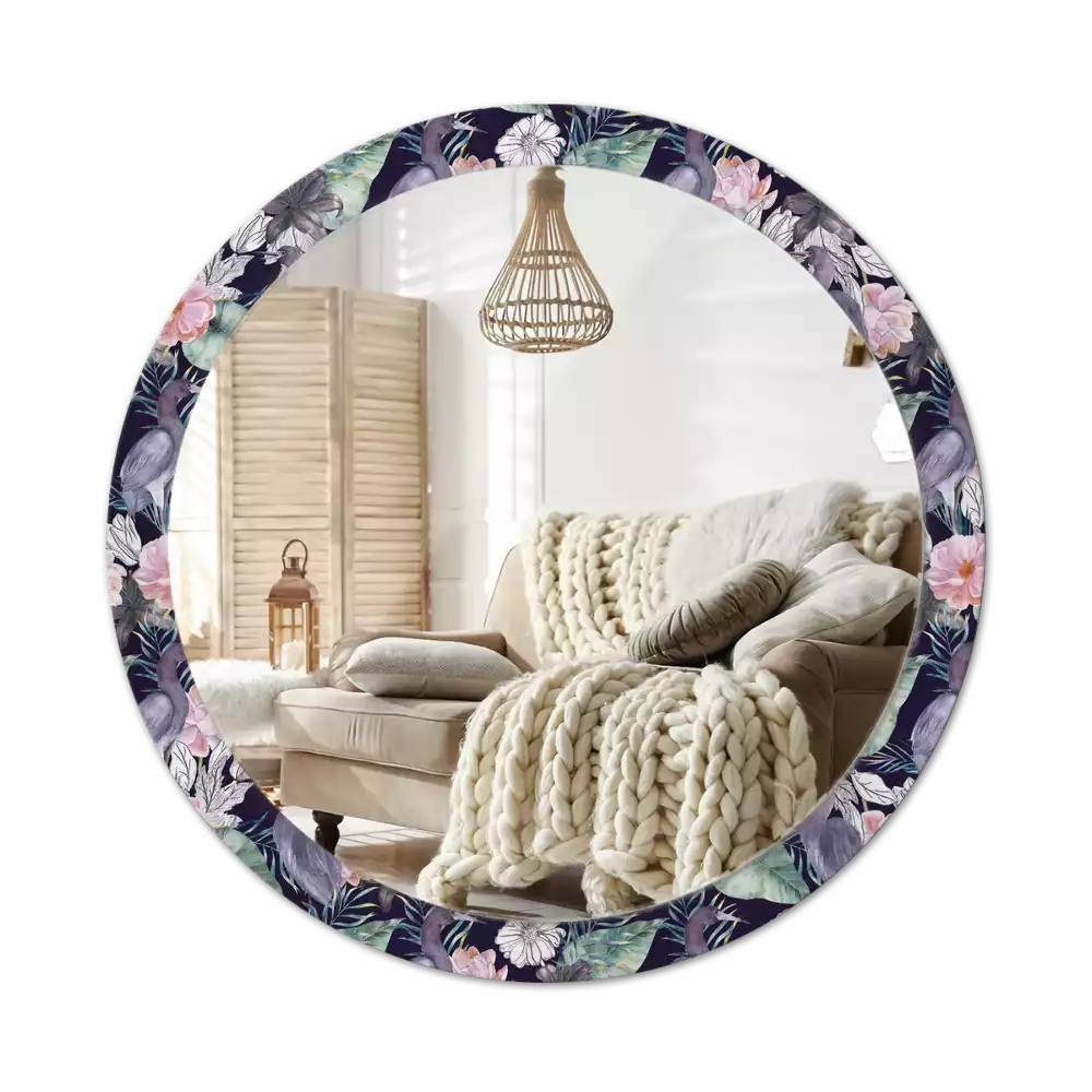 Espejo redondo impreso aves garzas