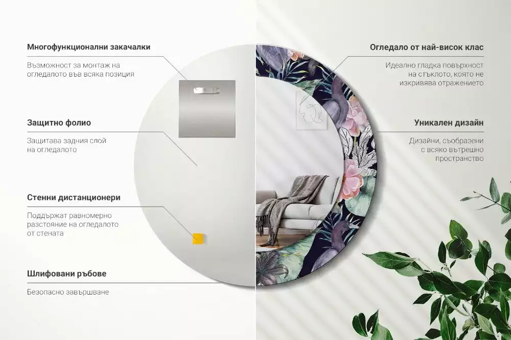 Espejo redondo impreso aves garzas