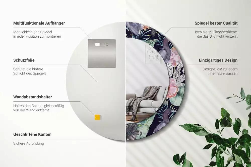 Espejo redondo impreso aves garzas