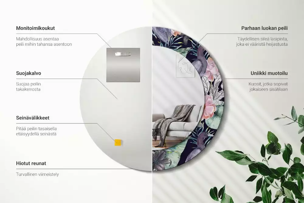 Espejo redondo impreso aves garzas