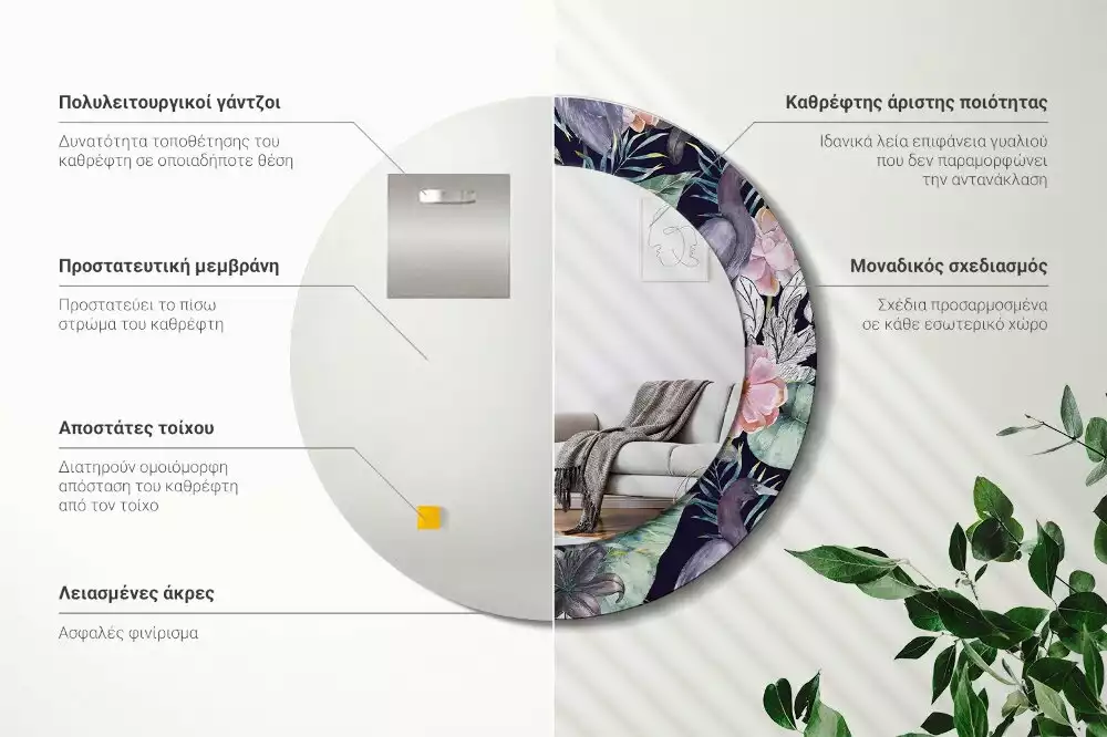 Espejo redondo impreso aves garzas