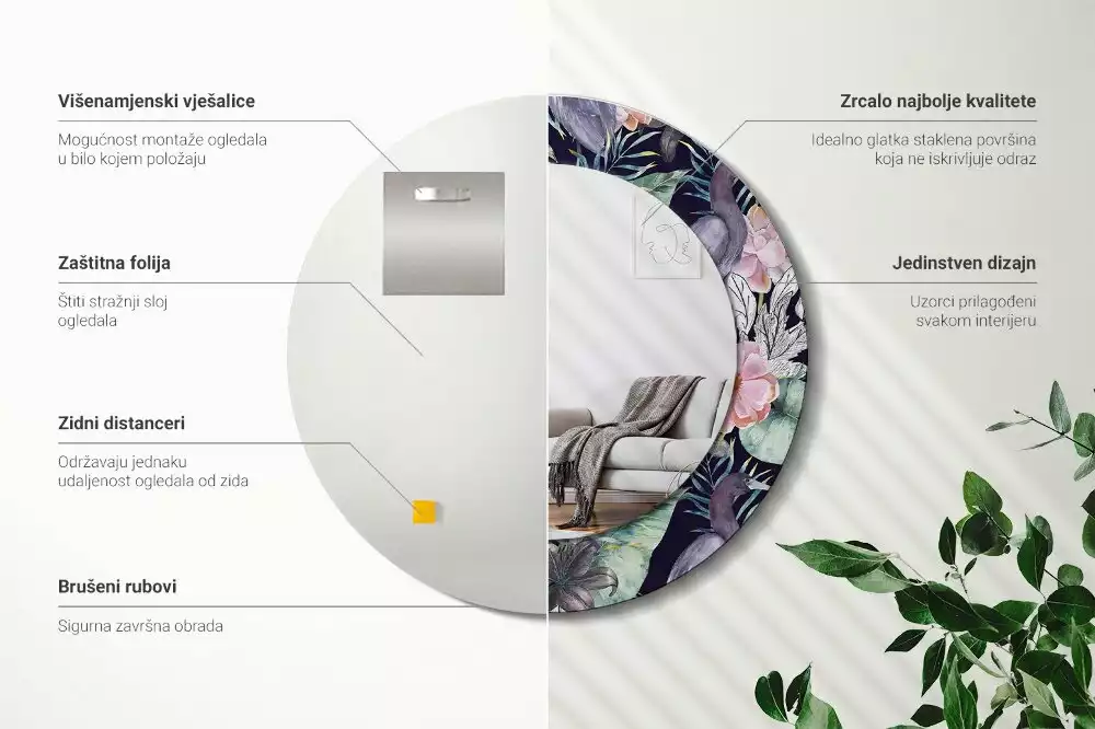 Espejo redondo impreso aves garzas