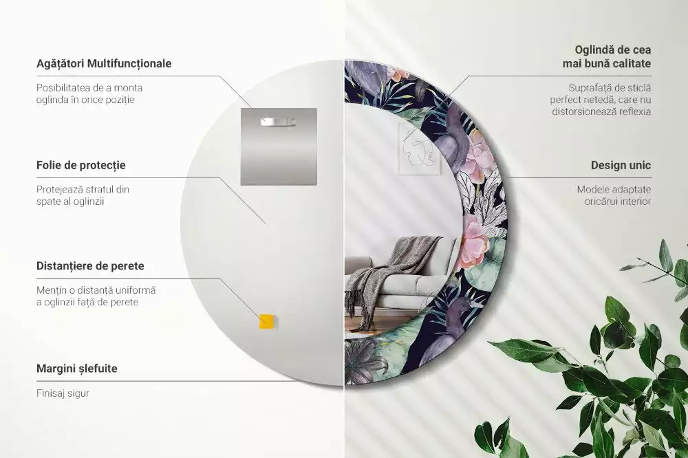 Espejo redondo impreso aves garzas