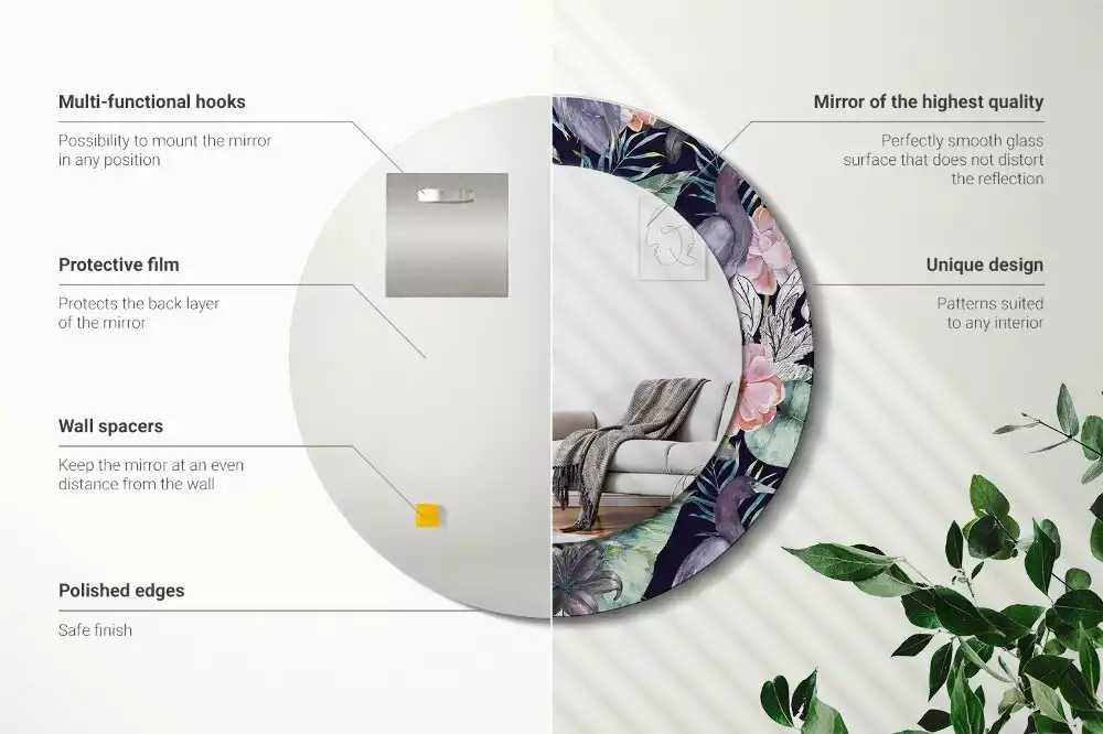 Espejo redondo impreso aves garzas