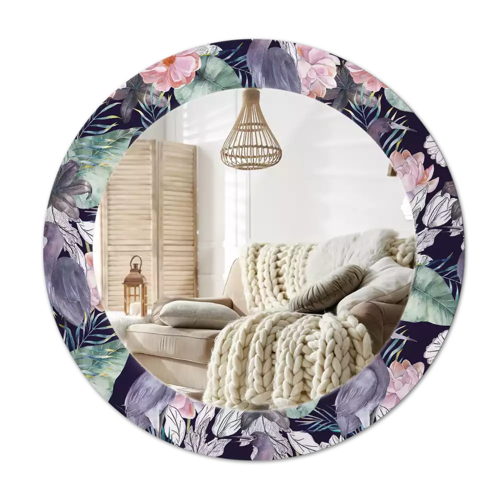 Espejo redondo impreso aves garzas