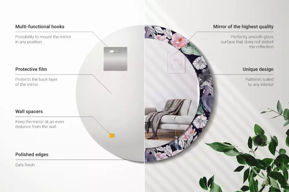 Espejo redondo impreso aves garzas