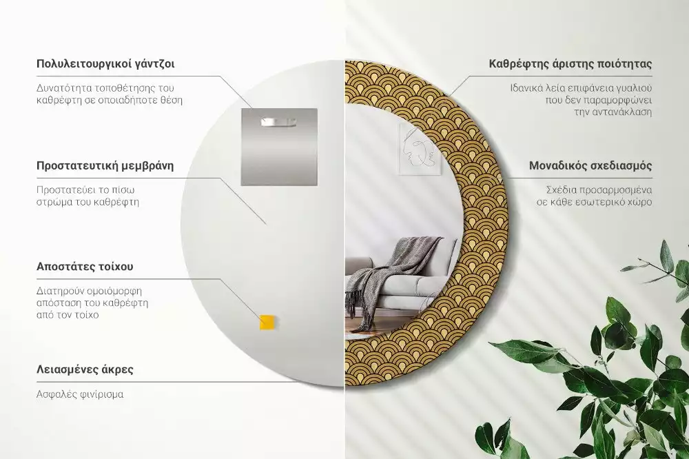 Espejo redondo impreso Patrón retro