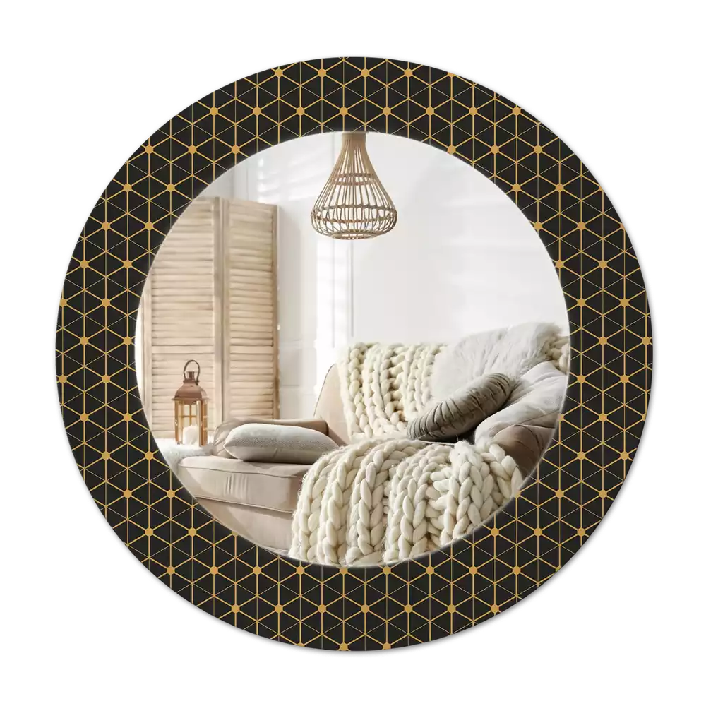 Espejo redondo con decoración Geometría hexagonal