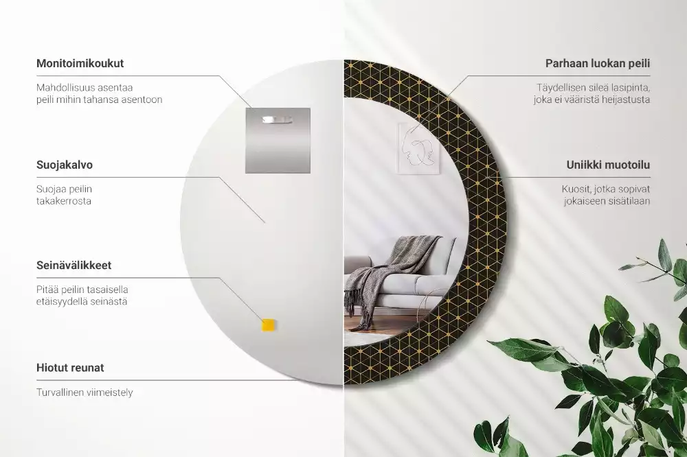 Espejo redondo con decoración Geometría hexagonal