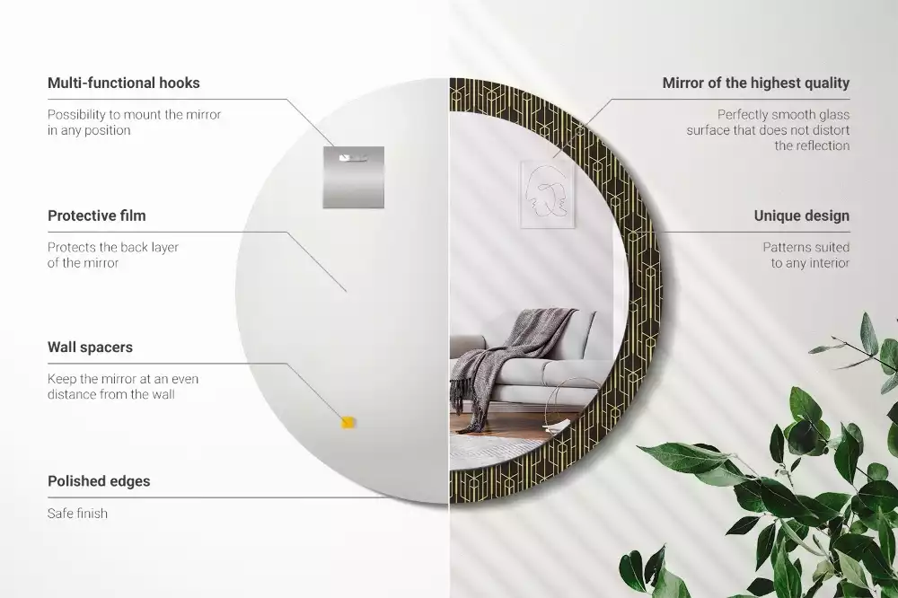 Espejo redondo estampado Geometría vintage