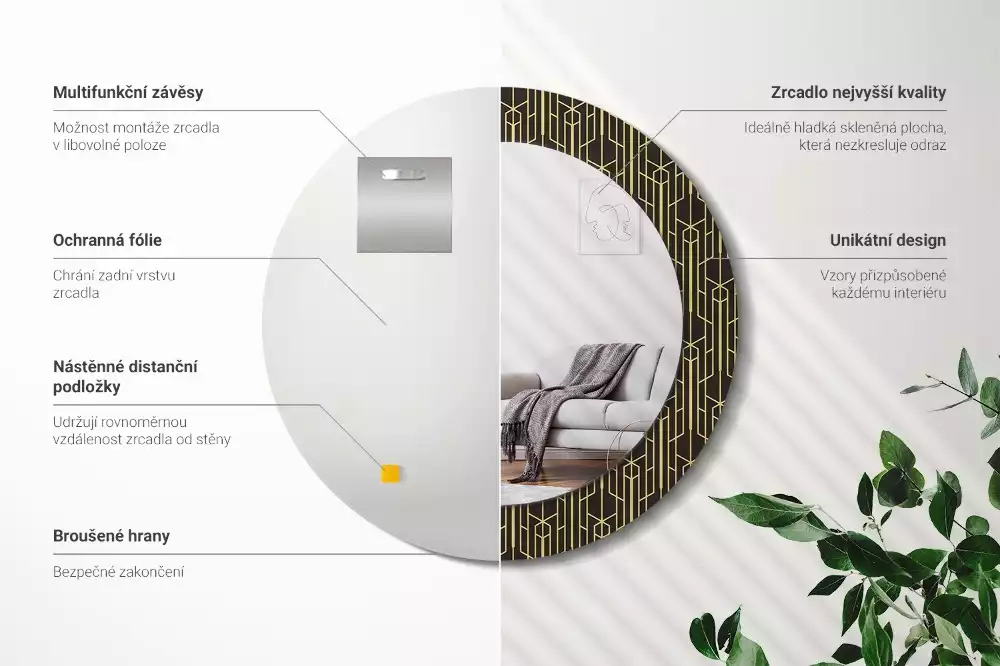 Espejo redondo estampado Geometría vintage