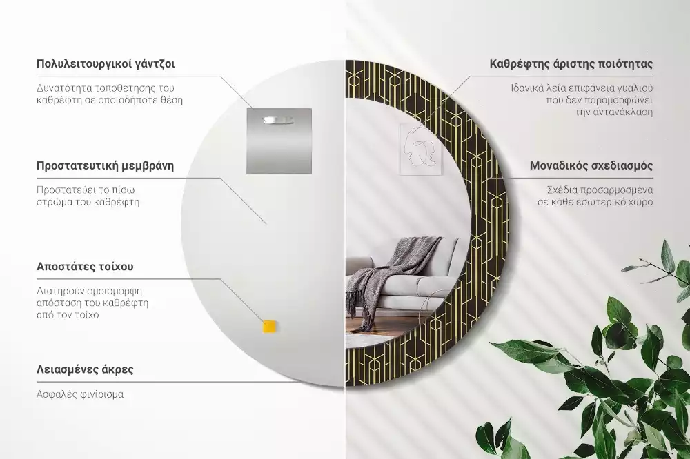 Espejo redondo estampado Geometría vintage