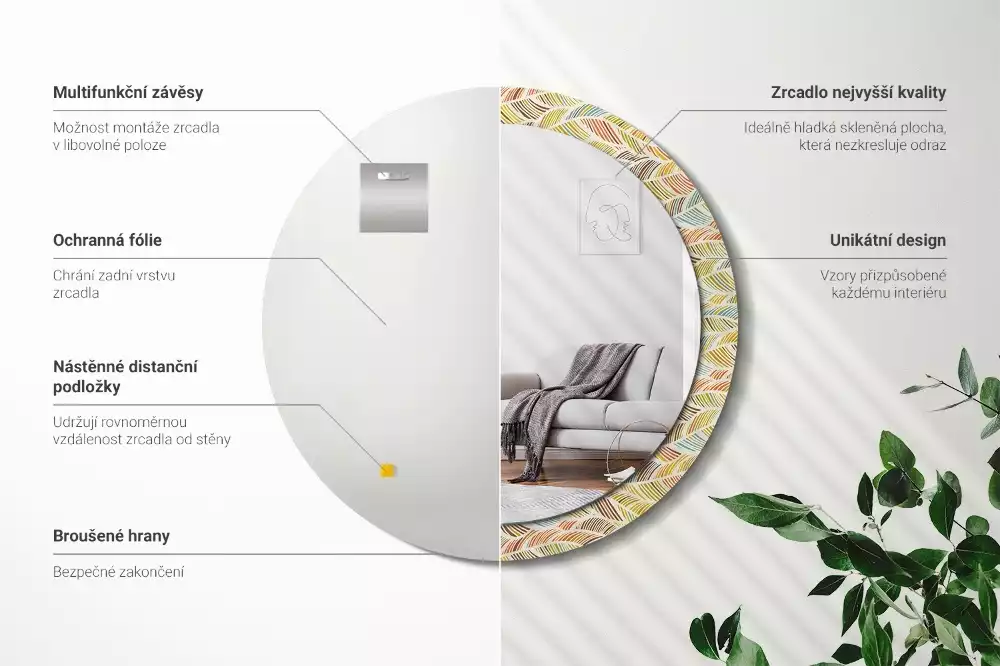 Espejo redondo estampado Abstracto