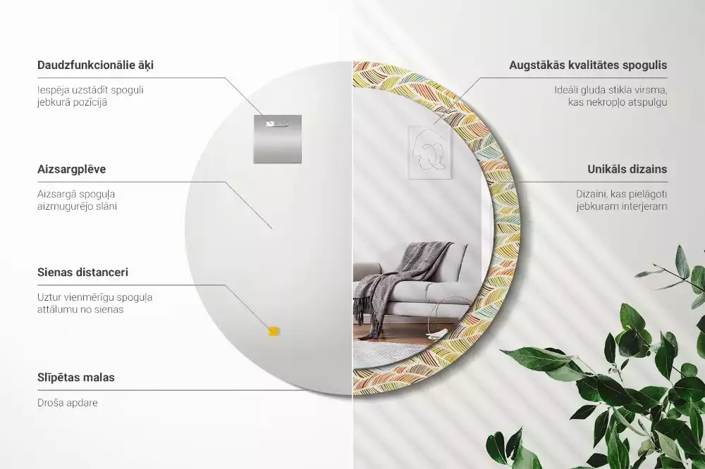 Espejo redondo estampado Abstracto