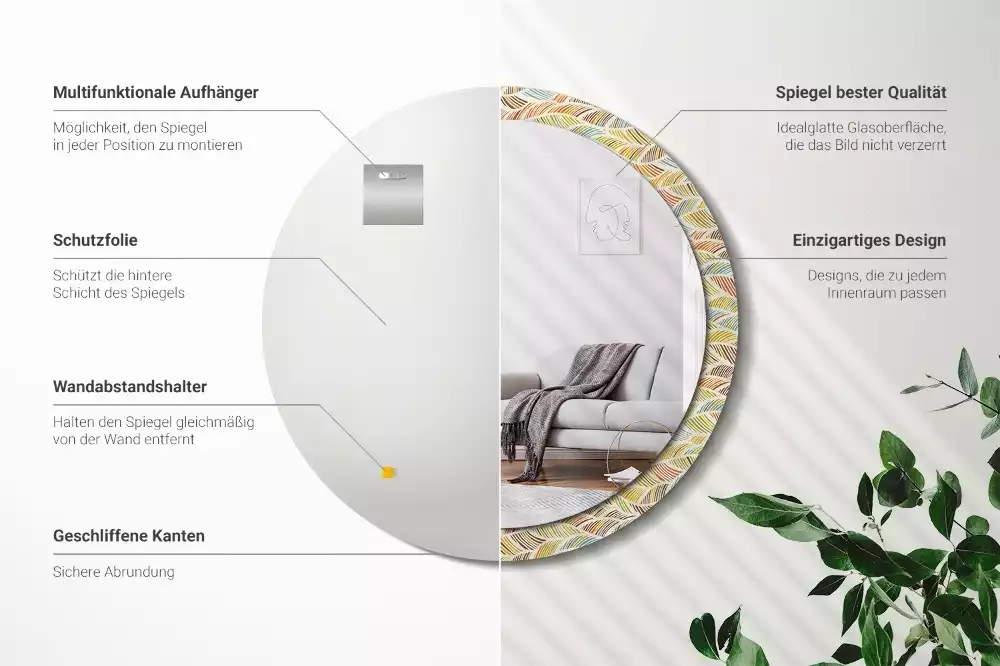 Espejo redondo estampado Abstracto