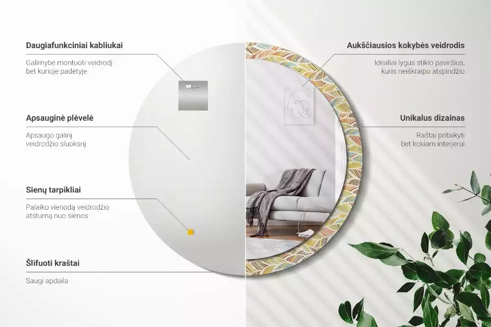 Espejo redondo estampado Abstracto