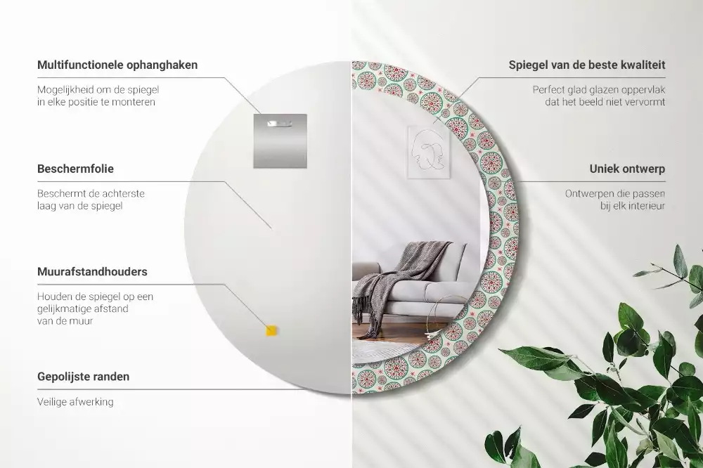 Espejo redondo impreso Patrón boho