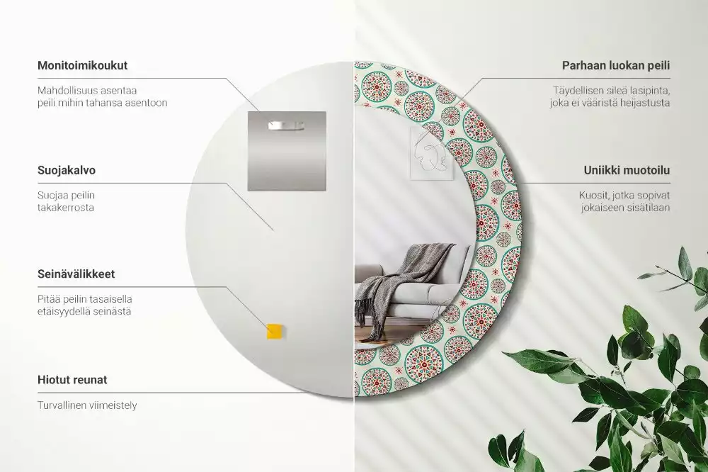 Espejo redondo impreso Patrón boho