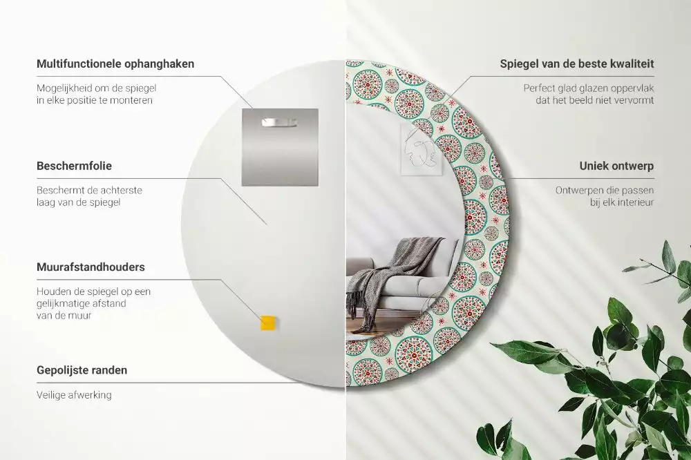 Espejo redondo impreso Patrón boho