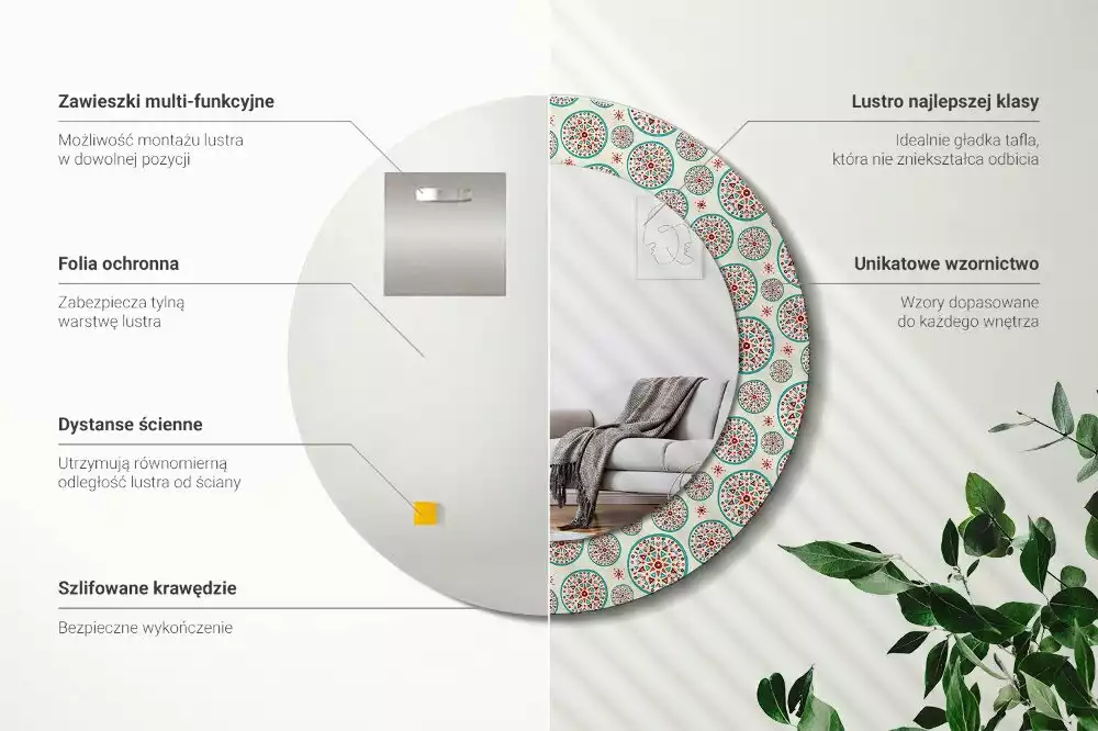 Espejo redondo impreso Patrón boho