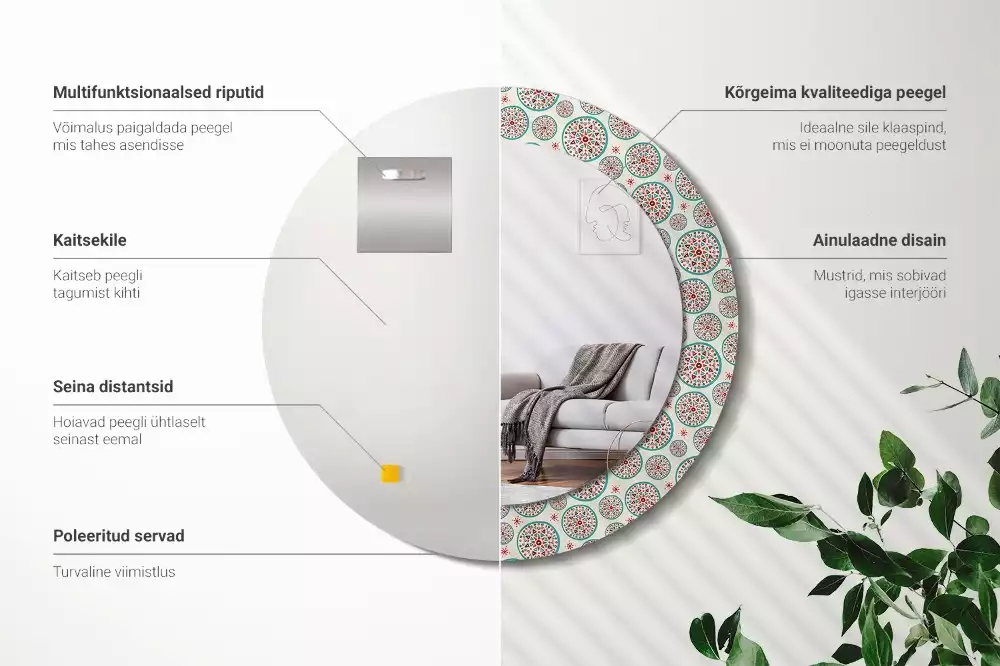 Espejo redondo impreso Patrón boho