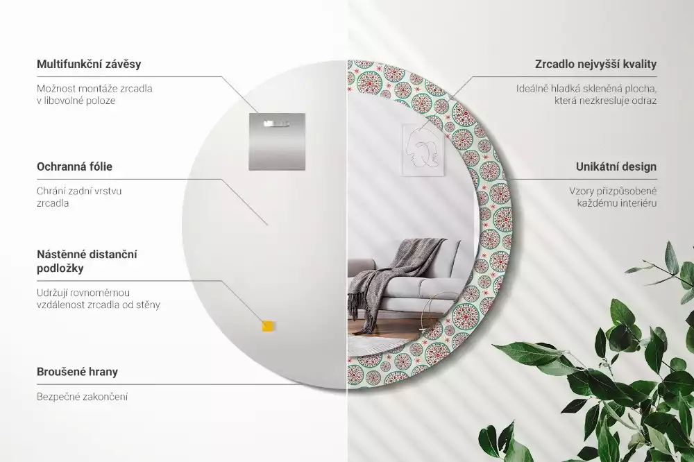 Espejo redondo impreso Patrón boho