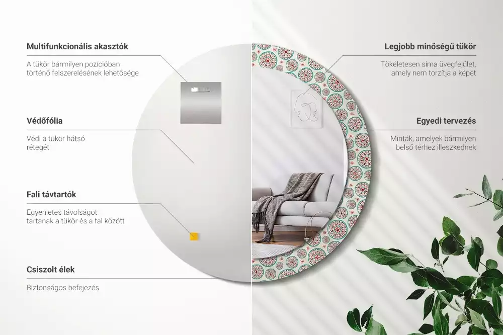 Espejo redondo impreso Patrón boho