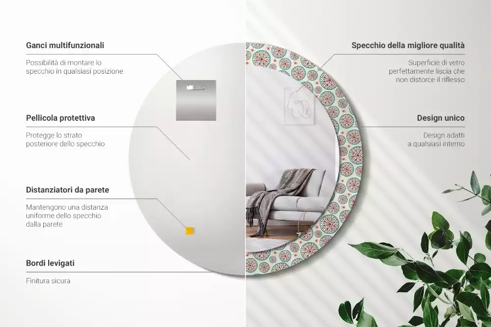 Espejo redondo impreso Patrón boho