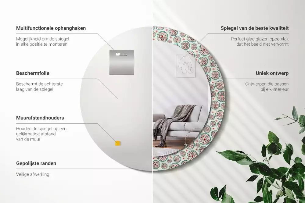 Espejo redondo impreso Patrón boho